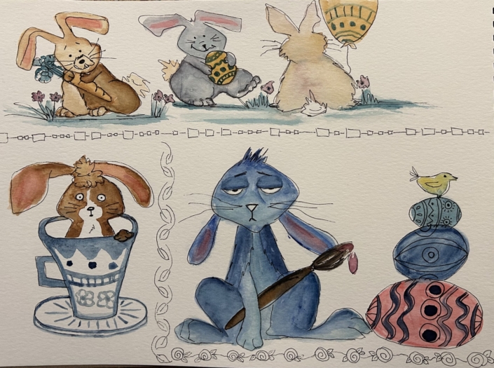 Watercolor Easter Bunnies